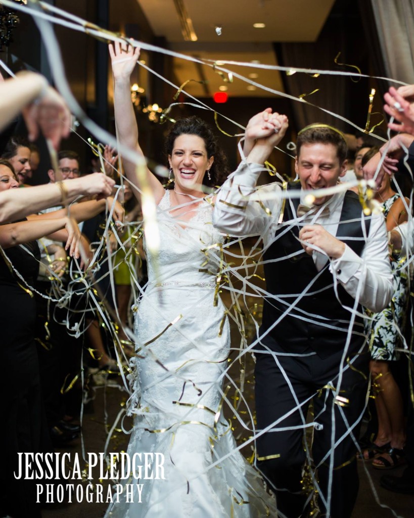 Gold Streamers Exit  at Hotel Sorella CITYCENTRE Wedding | Houston Wedding Photographer | Jessica Pledger Photography 