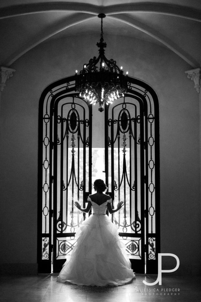 Bride in doorway at Chateau Cocomar
