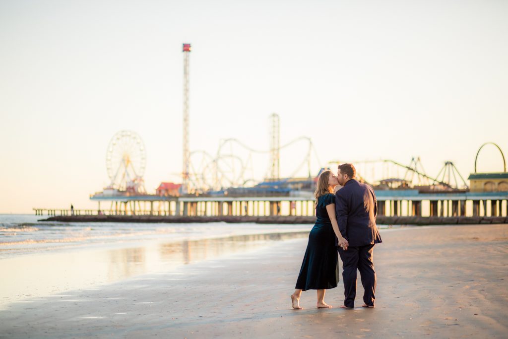 Galveston Beach Pleasure Pier Engagement Session Photos