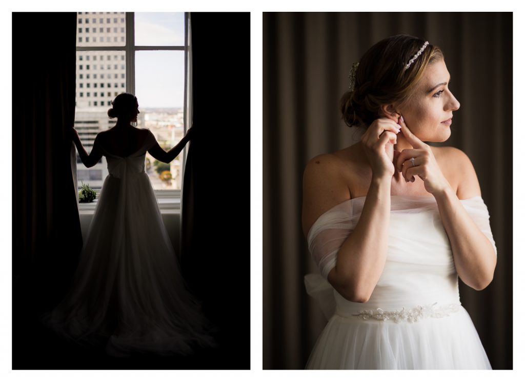 Nichole & Seth had their first look outside the beautiful Houston Magnolia Hotel before heading to their wedding ceremony and reception at the unique Nouveau Antique Art Venue in Houston!