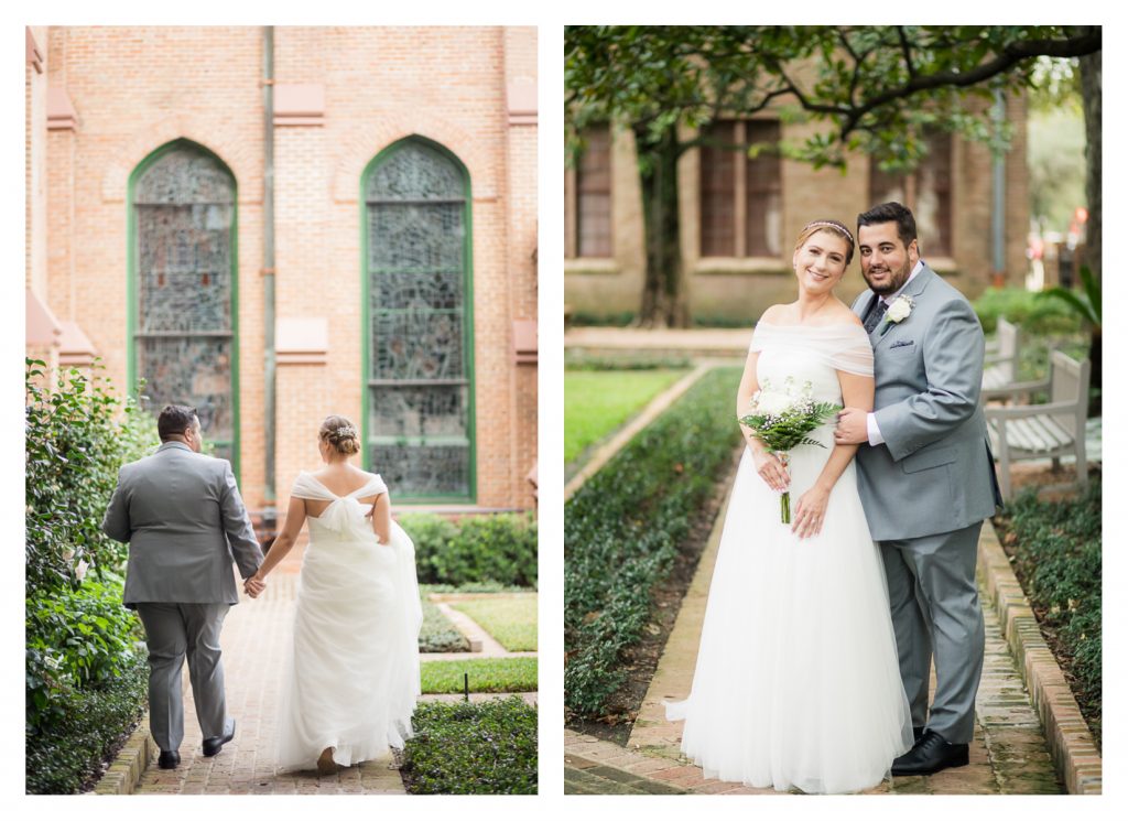 Nichole & Seth had their first look outside the beautiful Houston Magnolia Hotel before heading to their wedding ceremony and reception at the unique Nouveau Antique Art Venue in Houston!