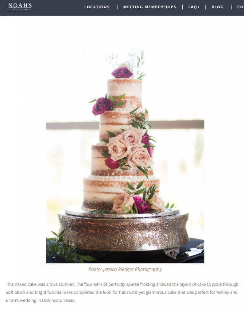 Noah's Event Venue featured Ashley & Brian's Naked Cake as one of their Favorite Wedding Cakes of 2019